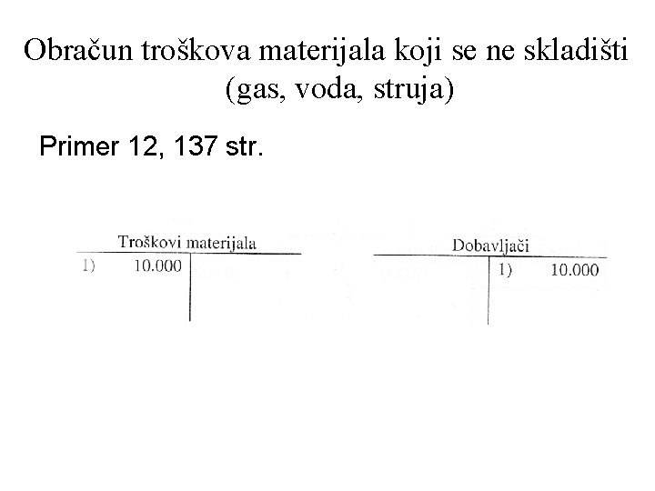 Obračun troškova materijala koji se ne skladišti (gas, voda, struja) Primer 12, 137 str.