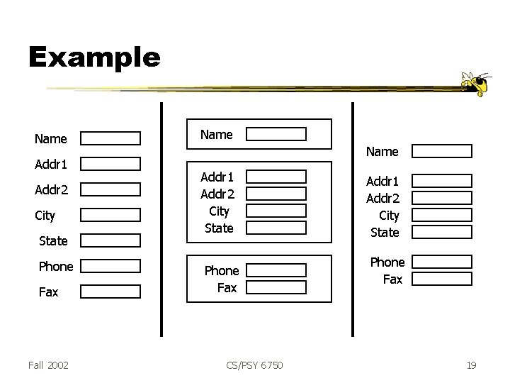 Example Name Addr 1 Addr 2 City State Phone Fax Fall 2002 Name Addr