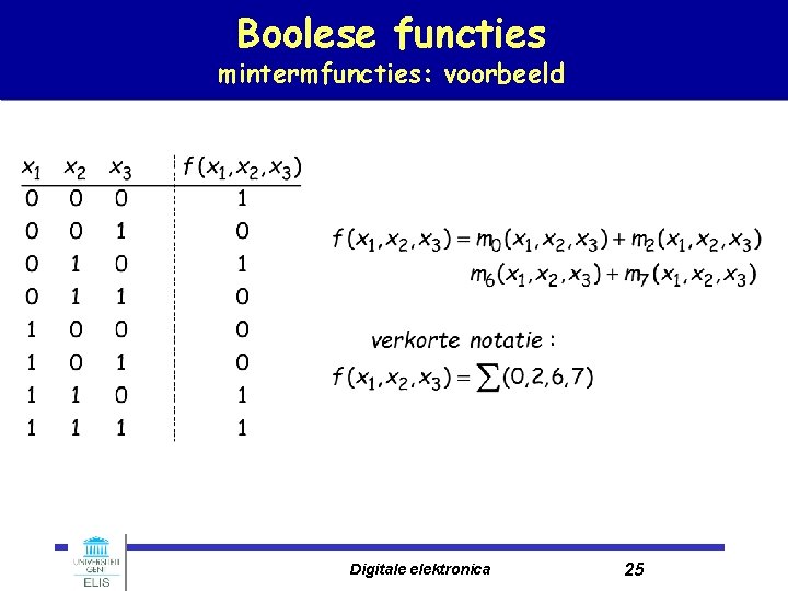 Boolese functies mintermfuncties: voorbeeld Digitale elektronica 25 