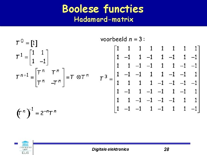 Boolese functies Hadamard-matrix Digitale elektronica 28 