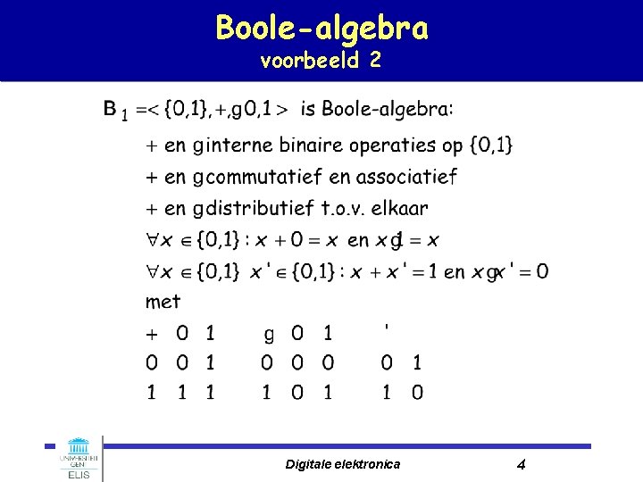 Boole-algebra voorbeeld 2 Digitale elektronica 4 