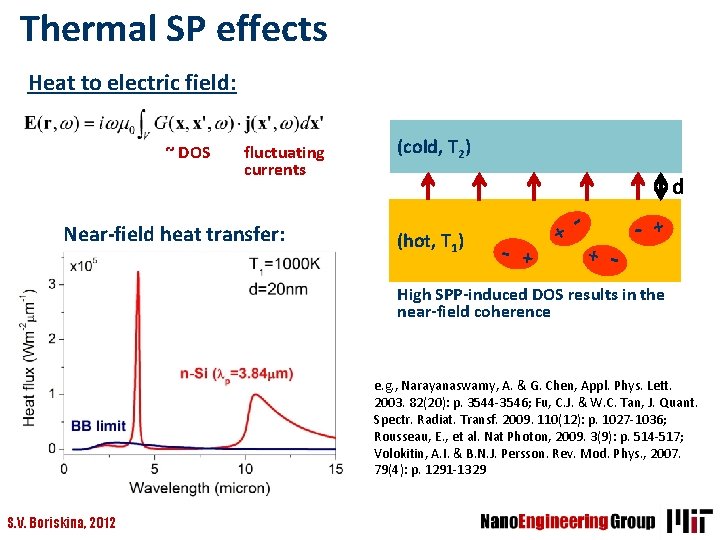 Thermal SP effects Heat to electric field: Near-field heat transfer: (cold, T 2) d