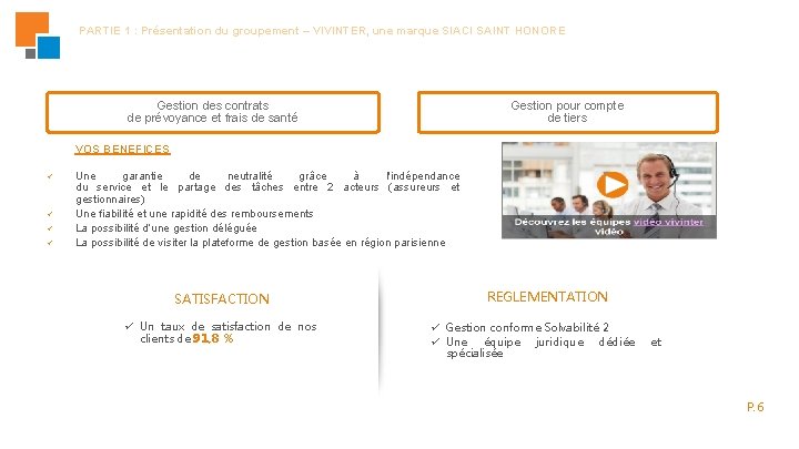 PARTIE 1 : Présentation du groupement – VIVINTER, une marque SIACI SAINT HONORE Gestion PARTIE 1 : Présentation du groupement – VIVINTER, une marque SIACI SAINT HONORE Gestion