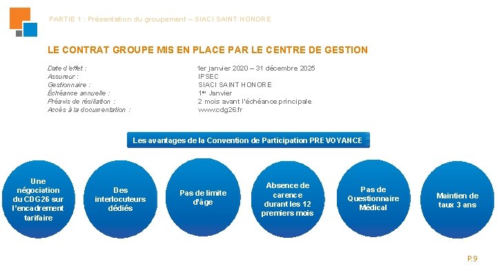 PARTIE 1 : Présentation du groupement – SIACI SAINT HONORE LE CONTRAT GROUPE MIS PARTIE 1 : Présentation du groupement – SIACI SAINT HONORE LE CONTRAT GROUPE MIS