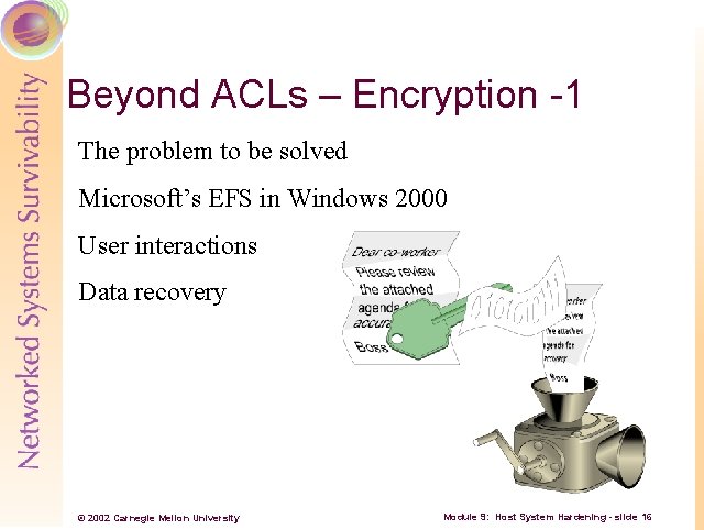 Beyond ACLs – Encryption -1 The problem to be solved Microsoft’s EFS in Windows