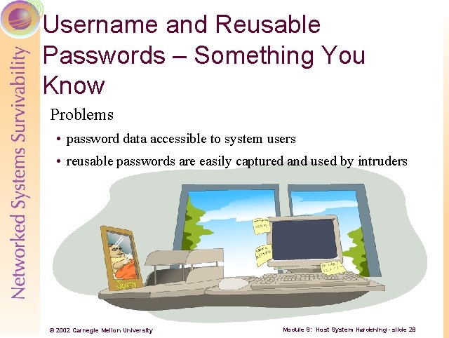 Username and Reusable Passwords – Something You Know Problems • password data accessible to