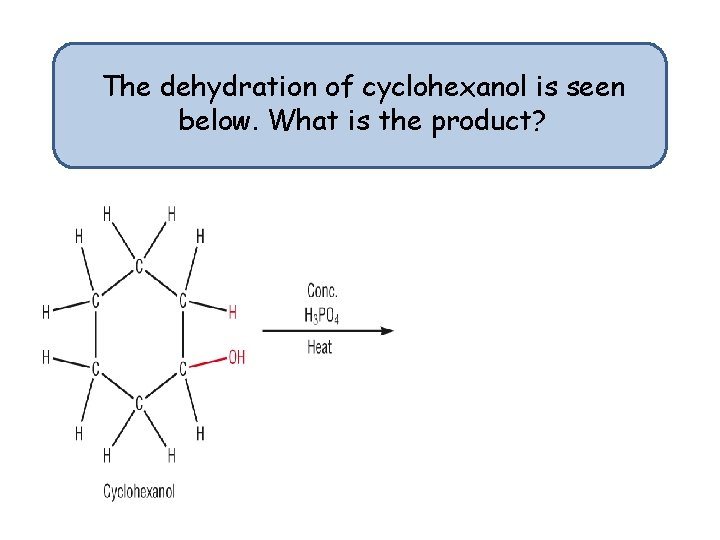 The dehydration of cyclohexanol is seen below. What is the product? 