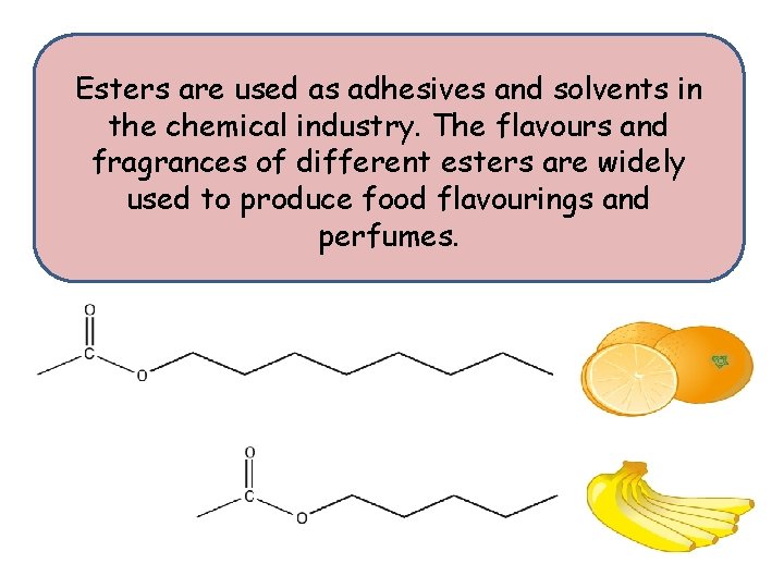 Esters are used as adhesives and solvents in the chemical industry. The flavours and
