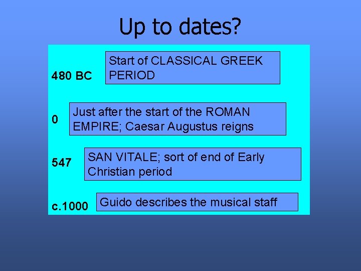 Up to dates? 480 BC 0 547 Start of CLASSICAL GREEK PERIOD Just after