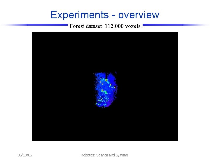 Experiments - overview Forest dataset 112, 000 voxels 06/10/05 Robotics: Science and Systems 