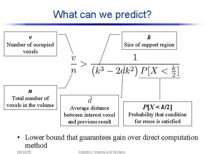 What can we predict? v k Number of occupied voxels Size of support region