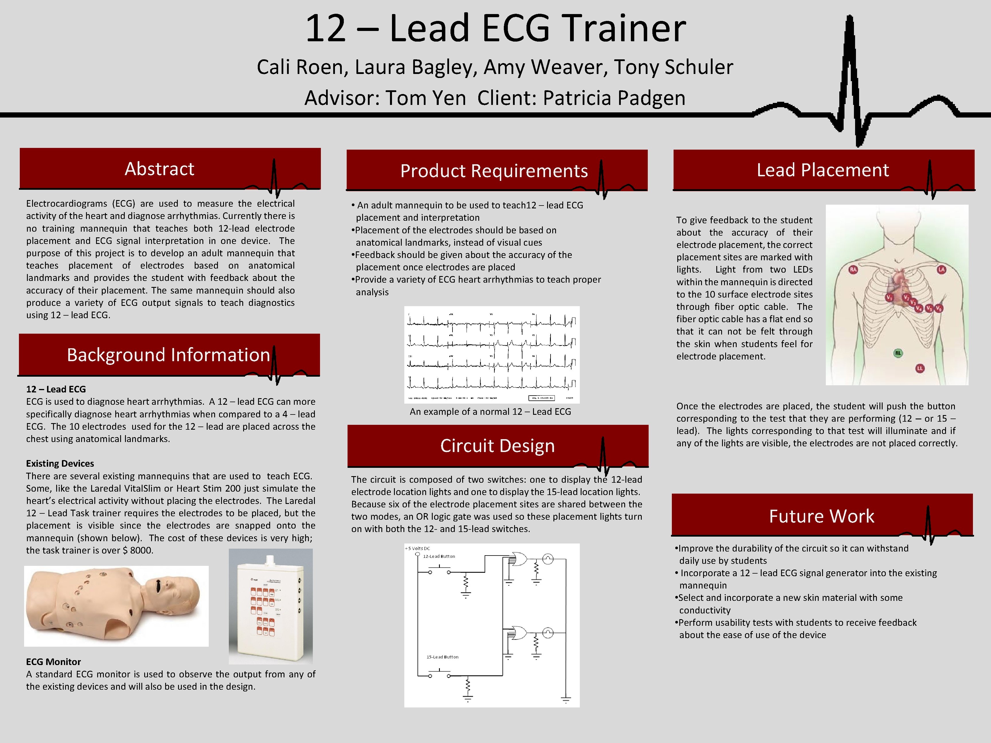 12 – Lead ECG Trainer Cali Roen, Laura Bagley, Amy Weaver, Tony Schuler Advisor: