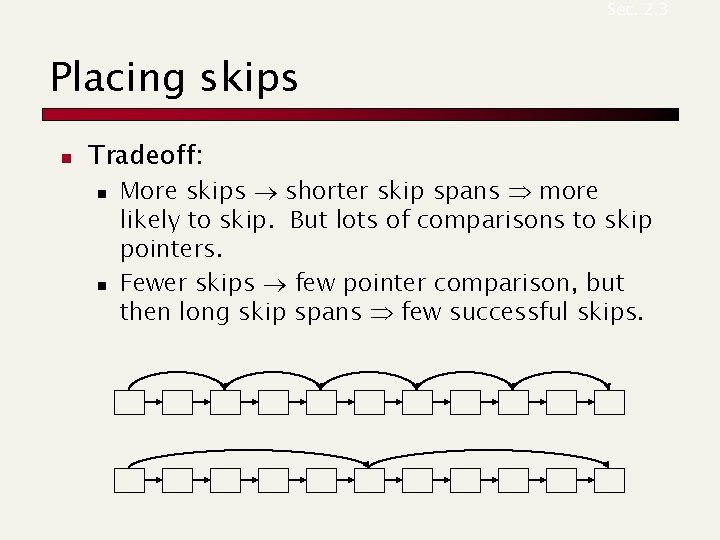 Sec. 2. 3 Placing skips n Tradeoff: n n More skips shorter skip spans