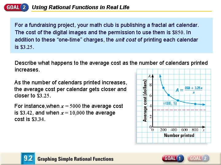 Using Rational Functions in Real Life For a fundraising project, your math club is