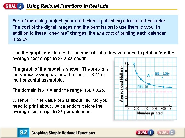 Using Rational Functions in Real Life For a fundraising project, your math club is