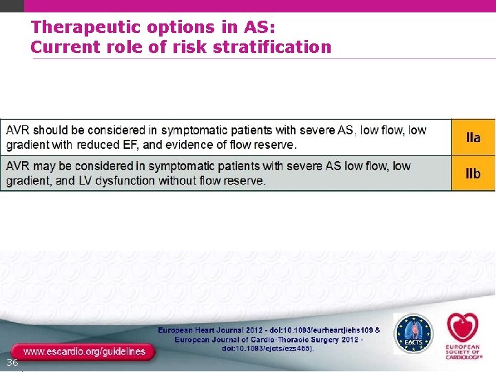 Therapeutic options in AS: Current role of risk stratification 36 Therapeutic options in AS: Current role of risk stratification 36