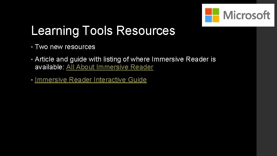 Learning Tools Resources • Two new resources • Article and guide with listing of