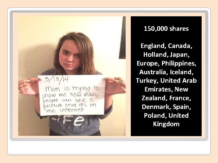 150, 000 shares England, Canada, Holland, Japan, Europe, Philippines, Australia, Iceland, Turkey, United Arab