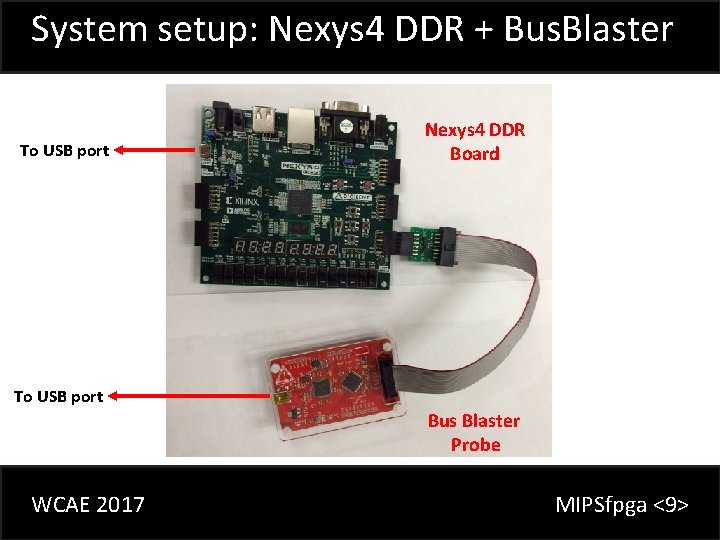 System setup: Nexys 4 DDR + Bus. Blaster To USB port Nexys 4 DDR