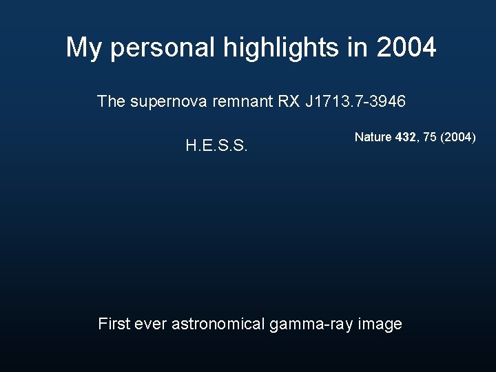 My personal highlights in 2004 The supernova remnant RX J 1713. 7 -3946 H.