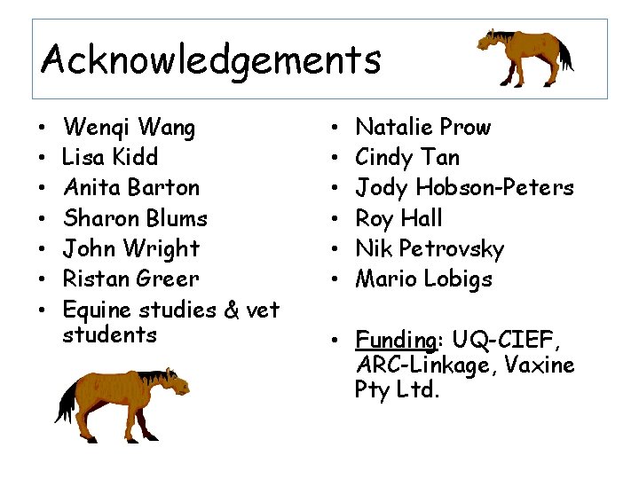 Acknowledgements • • Wenqi Wang Lisa Kidd Anita Barton Sharon Blums John Wright Ristan