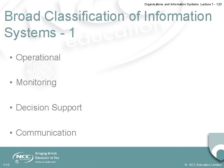 Organisations and Information Systems Lecture 1 - 1. 23 Broad Classification of Information Systems