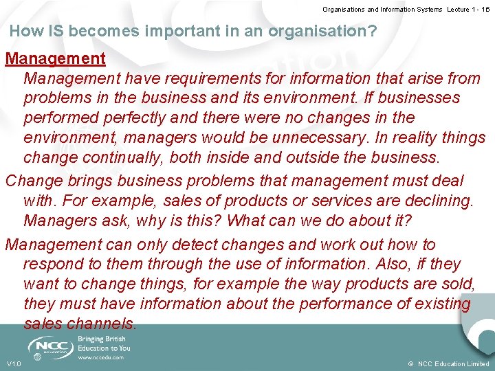 Organisations and Information Systems Lecture 1 - 1. 6 How IS becomes important in