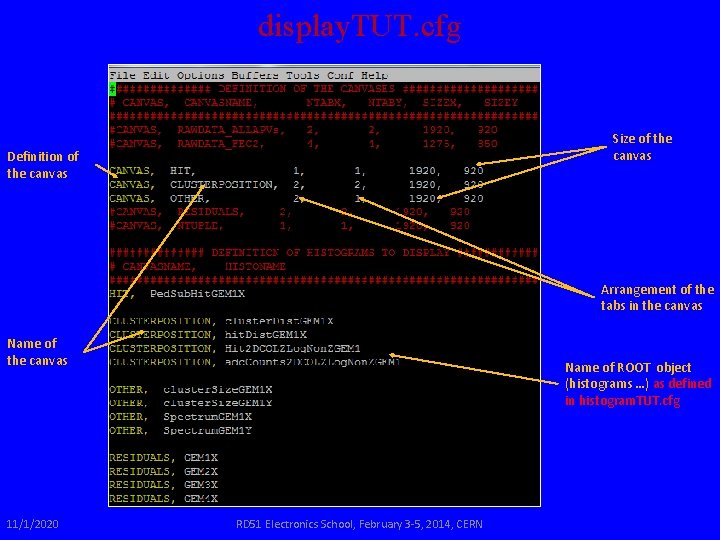 display. TUT. cfg Size of the canvas Definition of the canvas Arrangement of the