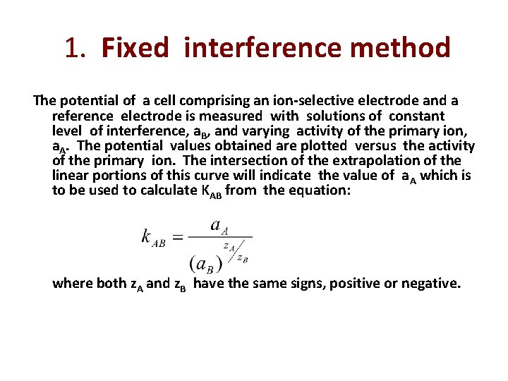 1. Fixed interference method The potential of a cell comprising an ion-selective electrode and