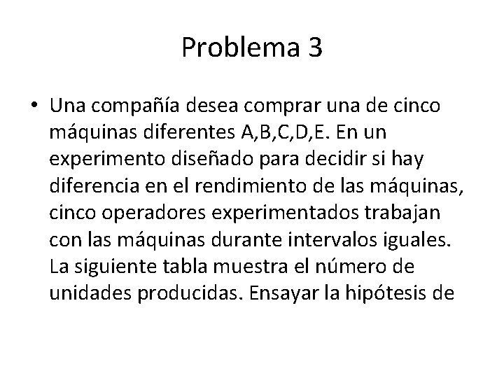 Problema 3 • Una compañía desea comprar una de cinco máquinas diferentes A, B, Problema 3 • Una compañía desea comprar una de cinco máquinas diferentes A, B,