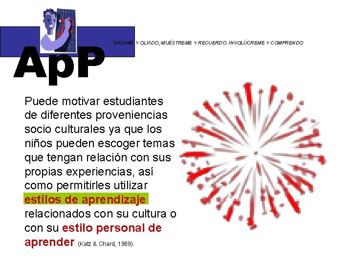 Ap. P “DÍGAME Y OLVIDO, MUÉSTREME Y RECUERDO. INVOLÚCREME Y COMPRENDO Puede motivar estudiantes