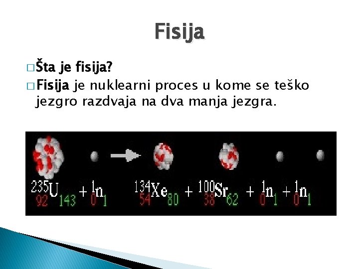 Fisija � Šta je fisija? � Fisija je nuklearni proces u kome se teško