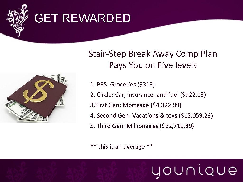 GET REWARDED Stair-Step Break Away Comp Plan Pays You on Five levels 1. PRS: