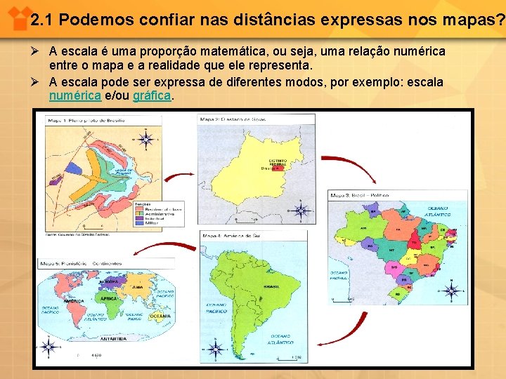 2. 1 Podemos confiar nas distâncias expressas nos mapas? Ø A escala é uma