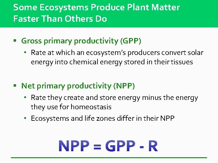 Some Ecosystems Produce Plant Matter Faster Than Others Do § Gross primary productivity (GPP)