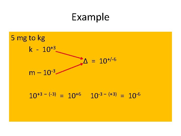 Example 5 mg to kg k - 10+3 Δ = 10+/-6 m – 10