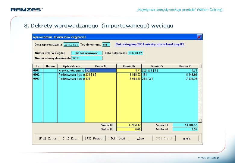 „Największe pomysły cechuje prostota” (Wiliam Golding) 8. Dekrety wprowadzanego (importowanego) wyciągu www. ramzes. pl