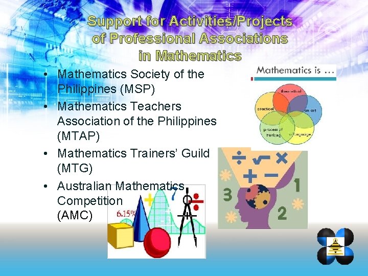 Support for Activities/Projects of Professional Associations in Mathematics • Mathematics Society of the Philippines