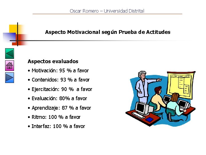 Oscar Romero – Universidad Distrital Aspecto Motivacional según Prueba de Actitudes Aspectos evaluados •