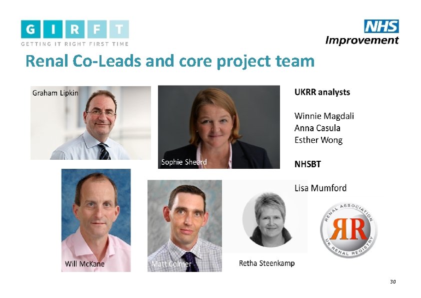 Renal Co-Leads and core project team 30 