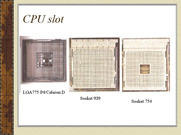 CPU slot 7 LGA 775 P 4/Celeron D Socket 939 Socket 754 