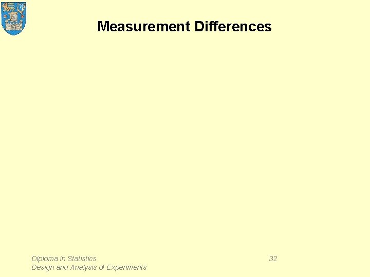 Measurement Differences Diploma in Statistics Design and Analysis of Experiments 32 