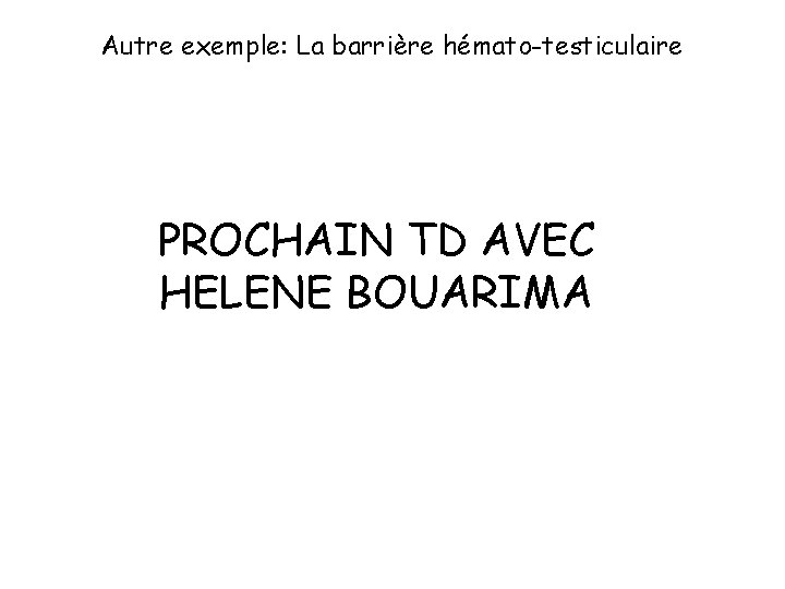 Autre exemple: La barrière hémato-testiculaire PROCHAIN TD AVEC HELENE BOUARIMA 