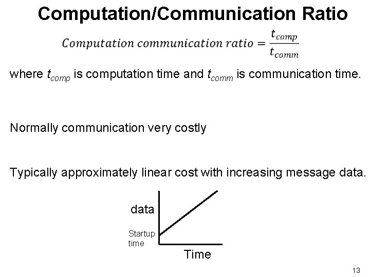 Computation/Communication Ratio where tcomp is computation time and tcomm is communication time. Normally communication