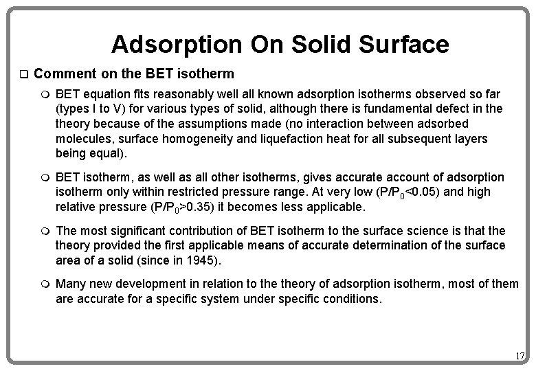 Adsorption On Solid Surface q Comment on the BET isotherm m BET equation fits