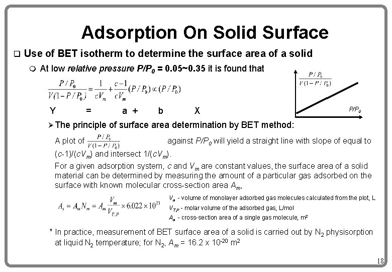 Adsorption On Solid Surface q Use of BET isotherm to determine the surface area
