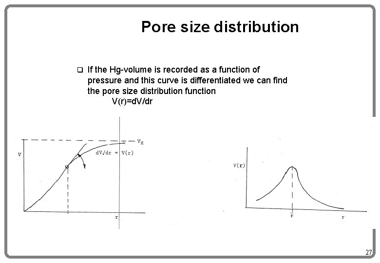 Pore size distribution q If the Hg-volume is recorded as a function of pressure