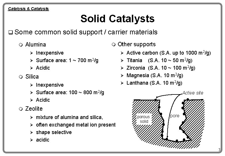 Catalysis & Catalysts Solid Catalysts q Some m common solid support / carrier materials