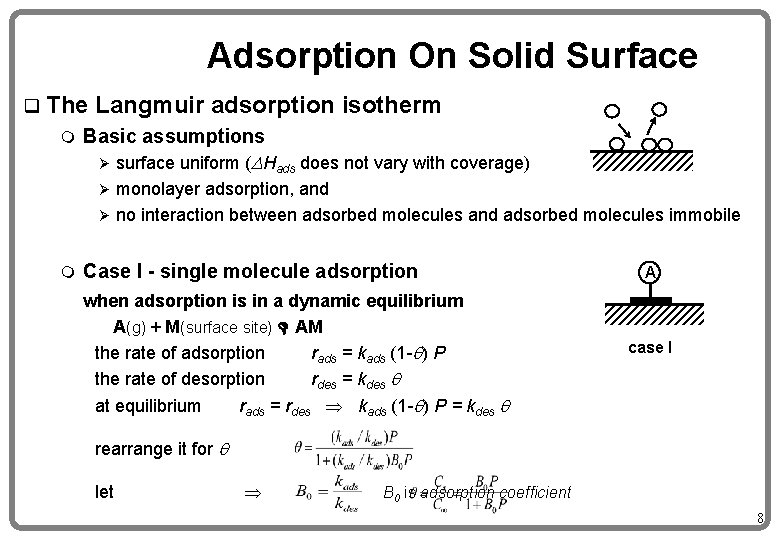 Adsorption On Solid Surface q The m Langmuir adsorption isotherm Basic assumptions Ø surface