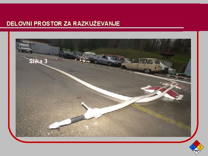 DELOVNI PROSTOR ZA RAZKUŽEVANJE Na vstopu in izstopu postavimo cevne mostičke za navoz vozil.